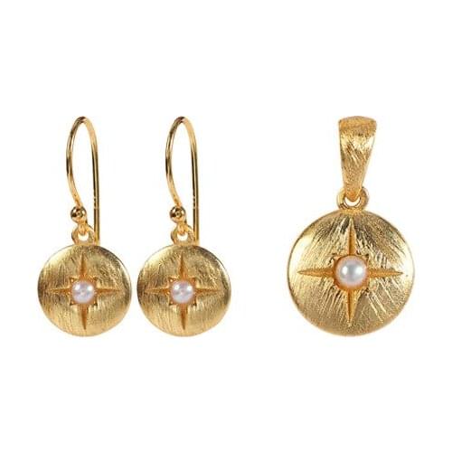 S925 sterling silver gold plated natural pearl pendant fashion Korean style ear hook pendant two-piece suit