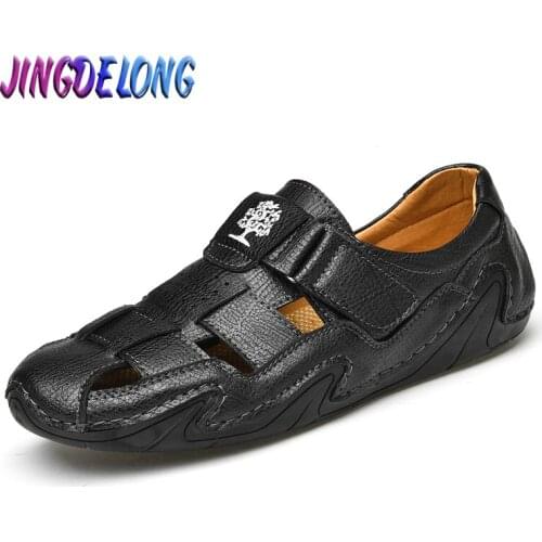 Summer Mens Sandals Genuine Leather Sandals Outdoor Handmade Men Slippers Shoes Walking Breathable Men Beach Shoes Roman Shoes