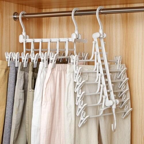 Multi-functional 6 in 1 Trouser Storage Rack Adjustable Pants Storage Shelf Closet Organizer Clothes Hanger Folding Pants Rack