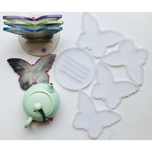 Butterfly Coaster Molds Set with Coaster Stand Mold Coaster Resin Molds DIY Home Decorations Making Tools Kits One Pieces Set