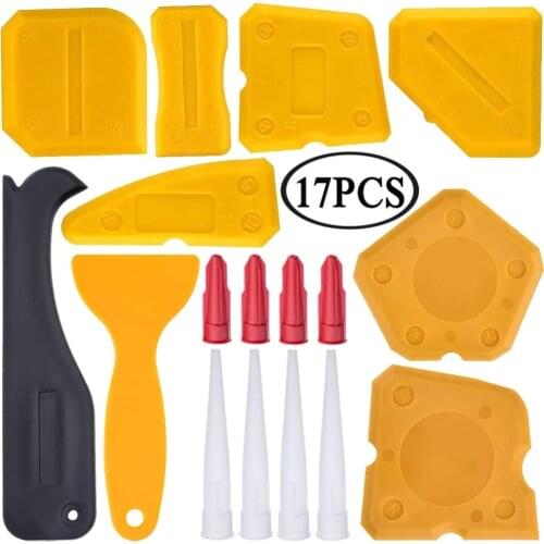 17 Pieces Caulking Tool Kit Silicone Sealant Finishing Tool Grout Scraper Caulk Remover and Caulk Nozzle and Caulk Caps