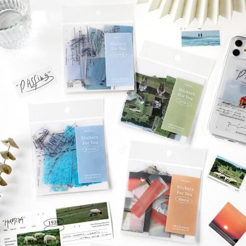 40 Pieces PET Scrapbooking Stickers Set Natural Greenery Blue Sky Ocean DIY for Scrapbooking Journaling Planner