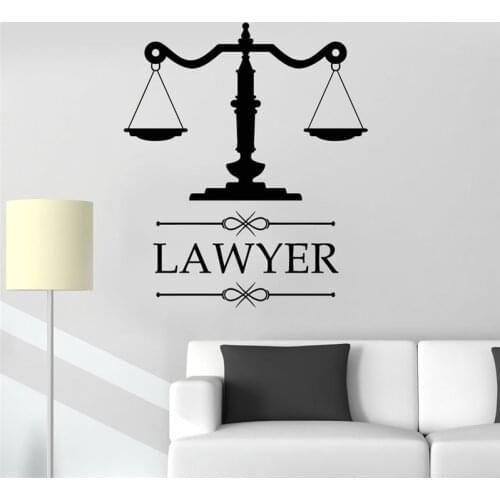 WJWY Hot Sale Law Office Sign Lawyer Attorney Wall Decal Company Name Scale Of Justice Wall Sticker Window Decoration Art Murals