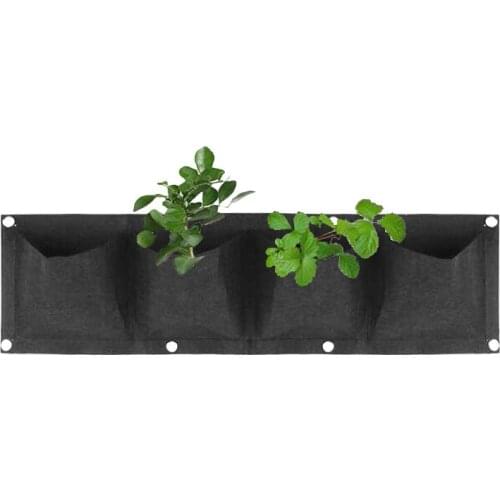4 Pockets Wall Hanging Planting Bags Gardening Flowers Plant Grow Pot Planter Vegetables Wall Bag Home Supply Garden Tool