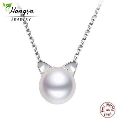 Hongye Fashion Natural Freshwater Pearl 925 Sterling Silver Cute Cat Necklaces & Pendants For Women Collier Femme Bijoux Gifts