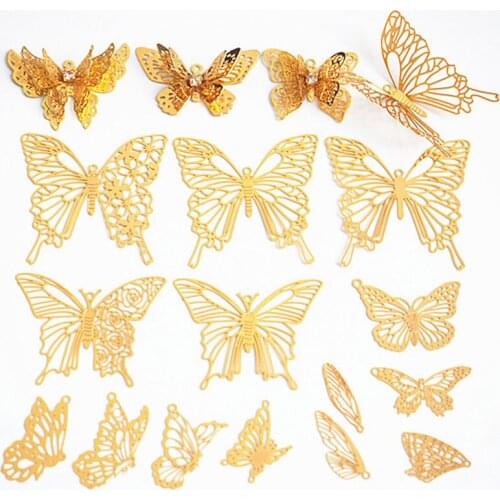 100pcs gold color alloy butterfly charm DIY hollow pendants for headdress accessories wedding Jewelry handmade