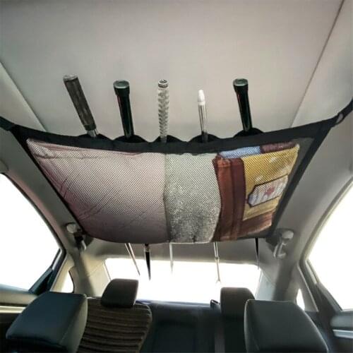 Car Ceiling Storage Net Roof Interior Storage Bag Car Interior Cargo Net Polyester Bag Sundries Fishing Rod Storage Bag