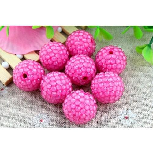 Kwoi vita Hotpink Clear Resin Rhinestone Ball beads Wholesales AAA Quality 20mm Chunky 100pcs/lotfor Kids Girl Jewelry