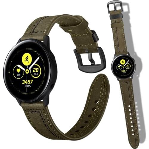 20/22MM Leather Strap 7-shaped Sewing Line Watch Band for Samsung Galaxy Watch 3 41/45mm/42/46mm/Active/Active Classic Bracelet