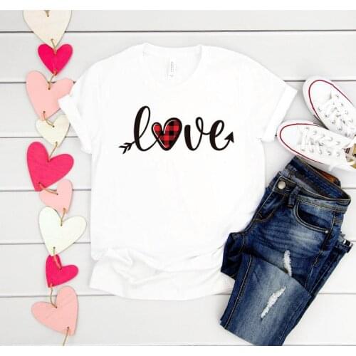 Buffalo Plaid Heart Love Valentines Day Shirt red letter print o neck oversized t-shirts gothic clothes short sleeve top tee