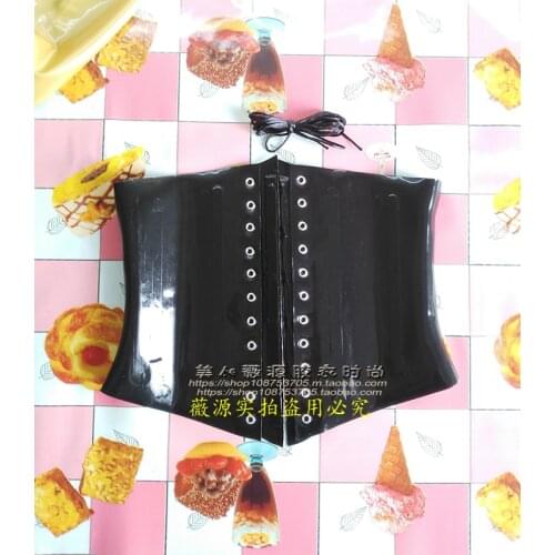 Sexy 1mm Black Women Latex Corset Slim Fetish Rubber Bustier With Button Front Lacing Back