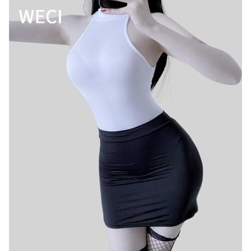 WECI Sexy Cosplay Costume Secretary Office Uniform Female See Through Skirt Mini Erotic Open Crotch Lingerie Bodysuit Sex Women