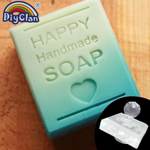 Happy Handmade Soap Making Stamp Heart Shape Clear Diy Natural Organic Glass Soap Making Seal Acrylic Chapter With Handle