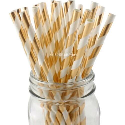 2000 Pcs Stripe Paper Straws Foil Paper Drinking Straws Party Decor Straw Wedding Favors Party Decoration Birthday Bridal Shower