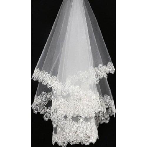 White Ivory Hot Selling Wedding Veils Short Bridal Veils Wedding Accessories With Lace Appliques Sequin Veils Veu De Noiva