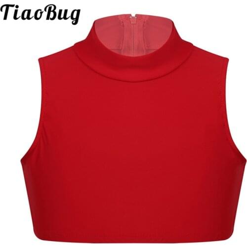 TiaoBug Kids Teens Solid Color Sleeveless Stretchy Back Zipper Gymnastics Ballet Crop Tops Children Girls Workout Dance Costume