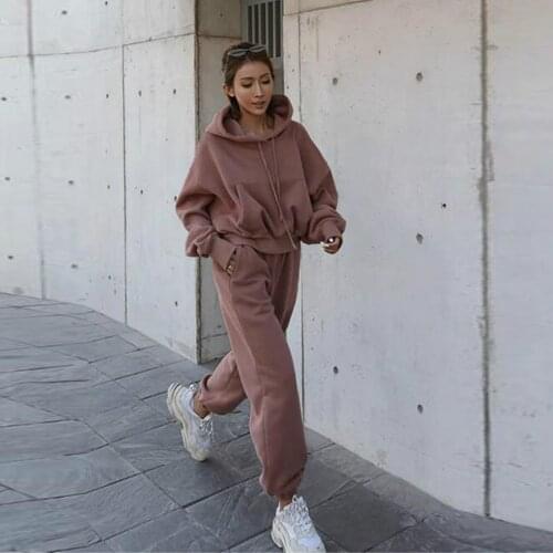 Spring 2 Piece Set Women Hoodie Pants Solid Tracksuit Pullover Sweatshirt Trousers With Pockets Tracksuit Suits Female #T1G