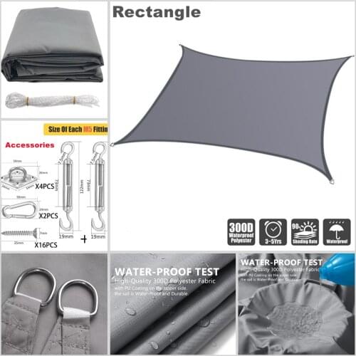 Waterproof Sun Shade Sail & 24Pcs Accessories Set Outdoor Awnings Garden Patio Pool Canopy Sun-shelter Rectangle Shade Sails