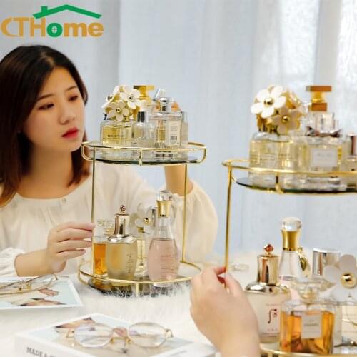 Nordic Rotating Cosmetic Skin Care Desktop Storage Box Transparent Makeup Organizer Glass Dressing Table Make Up Finishing Rack