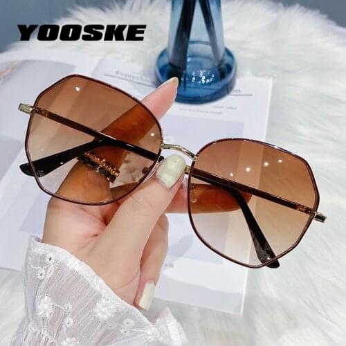 YOOSKE Brand Polarized Sunglasses Women Vintage Polygon Oversized Sun Glasses Ladies Metal Frame Shades Eyewear UV400
