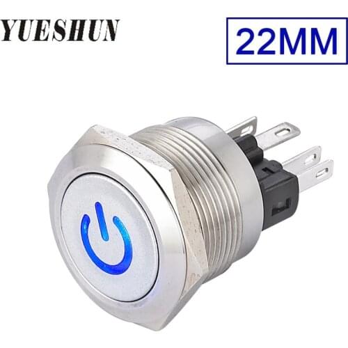 YUESHUN 22mm Stainless Steel Push Button Switches With light Momentary 1NO 1NC Auto Reset Metal illuminated Button Switch