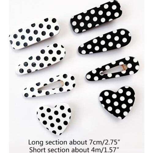12 Style Women Vintage Geometric Hair Clip Black White Polka Dot Acrylic Hairpin Q1FA