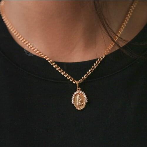 Vintage Jesus Pendant Necklaces For Women Girls Crystal Clear CZ Prayer Charm Snail Chain 585 Gold Filled Jewelry Gifts HGP440