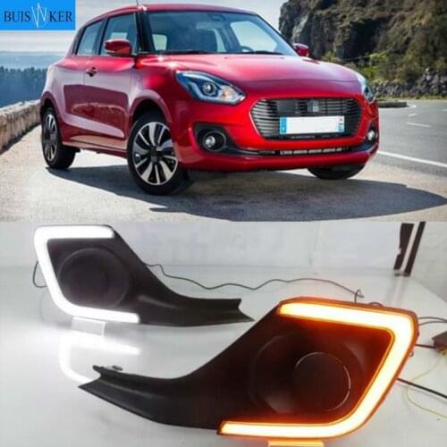 1set led drl daytime running light with fog lamp hole cover function turn signal for suzuki swift 2017 2018 2019