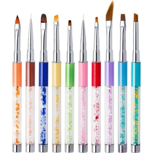 1 Pcs 3D French UV Gel Brushes Colorful Rhinestone Nail Crystal Phototherapy Brush Carved Painted Draw Dotting Liner Pens Tools