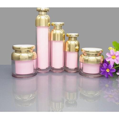 10pcs 15ml 30ml 50ml Acrylic Pink Gold Essence Vacuum Pump Bottle White Silver 30g 50g Makeup Cream Jar Empty Cosmetic Container