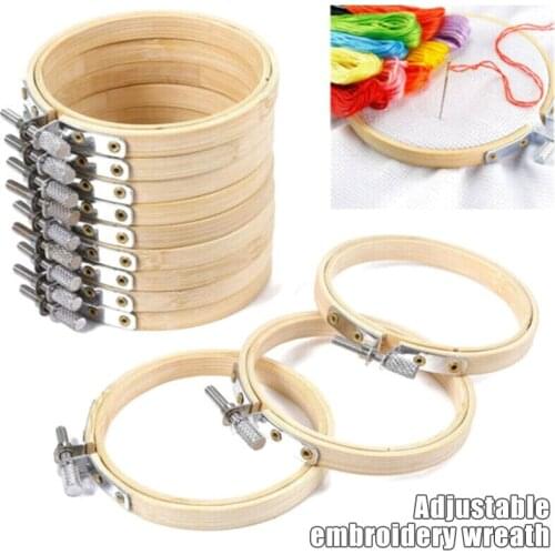 10 Pcs DIY Cross Stitch Embroidery Circle Adjustable Bamboo Hoop Ring Support FP8