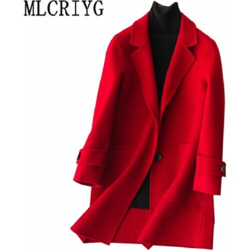 2021 Korean Style 100% Wool Coat Women Medium Length Double-sided Cashmere Coats Autumn Winter Female Jacket abrigo mujer YQ247