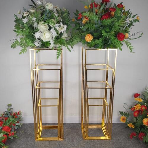 Wedding Square Road Lead Iron Decoration Wedding Arrangement T Platform Metal Pillar Road Lead Wedding Centerpieces Rack