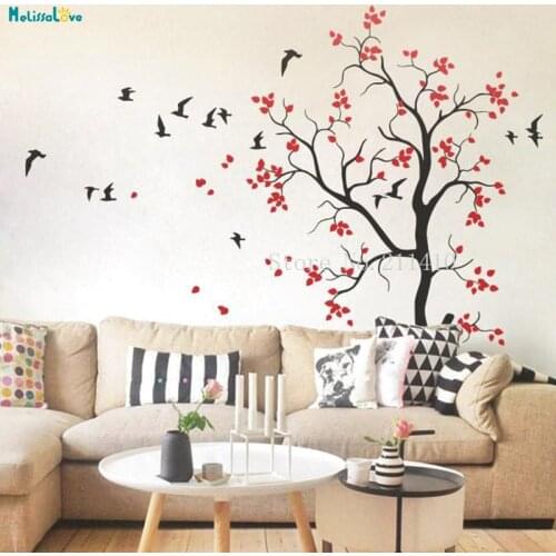 Large Nursery Tree Wall Sticker with Flying Birds and Cute Leaves Home Decoration For Kids Baby Room Removable Decals YT638
