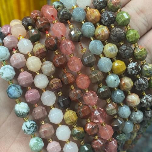 Faceted Natural Stone Japsers Agates Crystal Quartz Beads 6-10mm Olive Shape Loose Spacer Beads For Jewelry Making DIY Bracelet