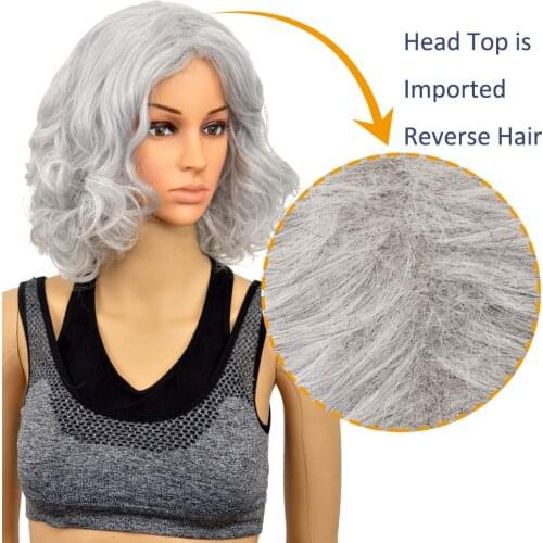Britains Queen Elizabeth Grey Short Curly Synthetic Hair Cosplay Wigs Heat Resistance Fiber with wig cap