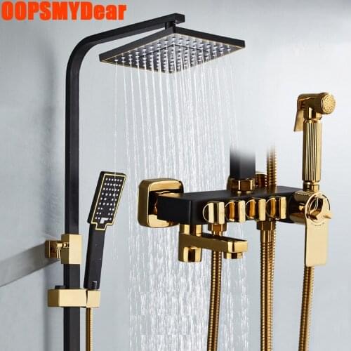 Digital Shower System Bathroom Smart Thermostatic Shower Set Wall Mount Hot Cold Mixer Bath Faucet Square Head SPA Rain Fall Tap