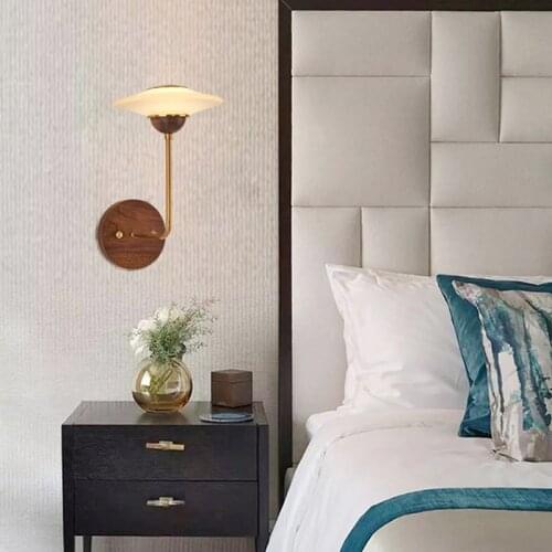 Wood Wall Lamp Vintage Sconce Glass Wall Lights Fixture E27 110V 220V Bedside Retro Lamp Home Decor Dining Room Bedroom Light