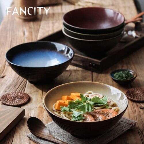 FANCITY Commercial ramen bowls, home large mixed noodle bowls, ceramic bucket bowls, horn bowls, creative soup bowls