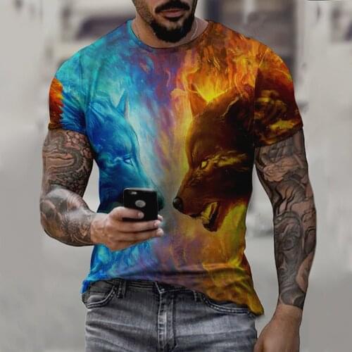 2021 Fashion Summer Men Wolf 3D Printed T-Shirt Animal Pattern Short Sleeve Breathable Round Neck Hip Hop T Shirt