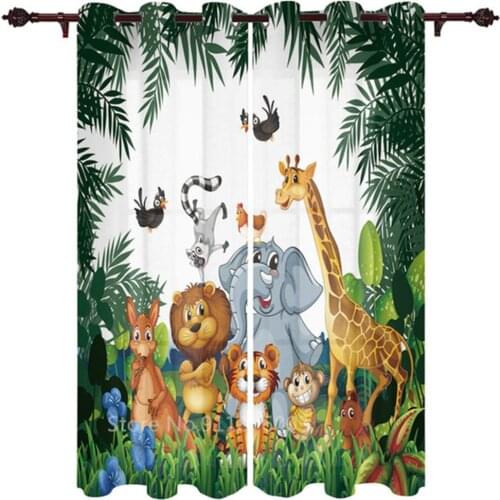 Jungles Cartoon Zoo Animals Curtain Blackout Curtain Lion Elephant Curtain for Kids Room Boys Room Window Drapes Cartoon Curtain