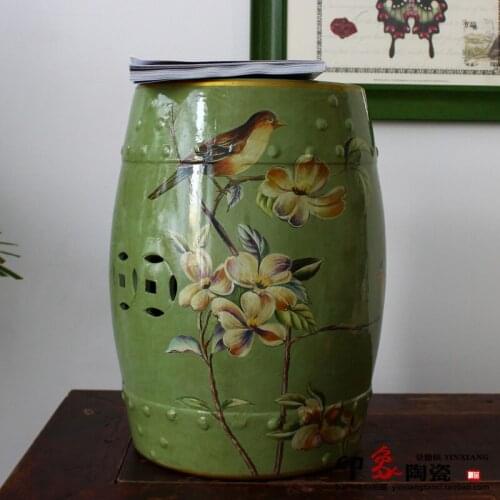 Chinese Flower and Bird Design Ceramic Stool Seat Furniture For Indoor