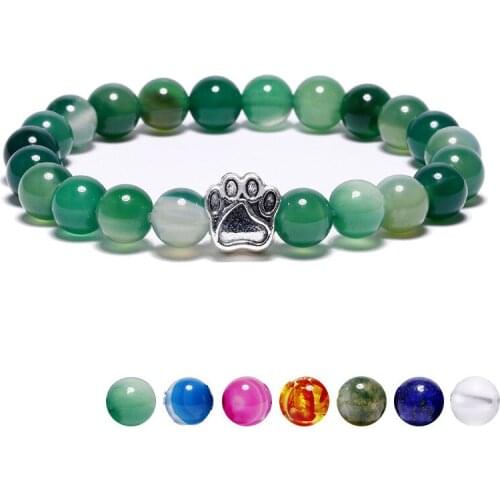 Miss JQ Classic Alloy Dog Claw Pendant Bracelet Natural Stone Scrub Round Bead Adjustable Bracelet for Women Gift for Pet Lovers