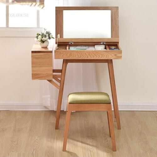 European-style Solid Wood Dormitory Dressers Simple Bedroom Clamshell Dressing Table Small Apartment Vanity Cabinets with Mirror