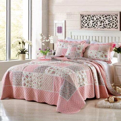Korea Plaid Cotton Patchwork Quilt Bedspread Quilted Bed Cover Blanket Summer Queen Double Air Conditioning Coverlet Set 3 Pcs