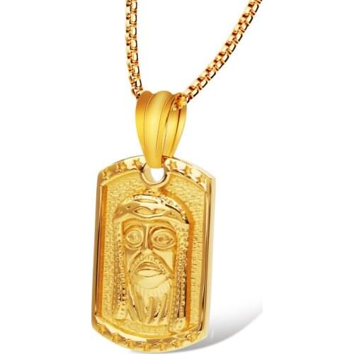 RIR Mens Silver Gold color Lord Prayer Jesus Christ Dog Tag Pendant 24"inch Miami Cuban Chain Hip Hop Necklace Religious jewelry