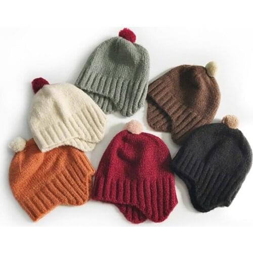 Cute Baby Hat Knitted Pompom Cap Winter Warm Childrens Girl Boy Hat Beanie Baby Bonnet Muts For Newborn Ear Thick Warm Kids Hat
