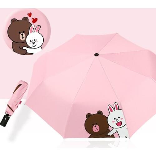 Cartoon Cute Animal Automatic Sunny Umbrella For Women Plastic Cartoon Three Fold Anti Ultraviolet Sun Umbrella Parasol Cover