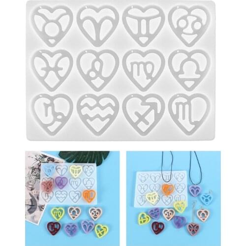 R58E 12 Constellation Pendants Crystal Epoxy Resin Mold Love Heart Earrings Keychain Silicone Mould DIY Crafts Jewelry Mold