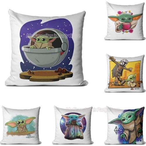 Cartoon Baby Yoda Cushion Cover Anime Movie Star Wars Pillow Covers Decorative 45*45 Plush Throw Pillowcase Car Sofa Home Decor